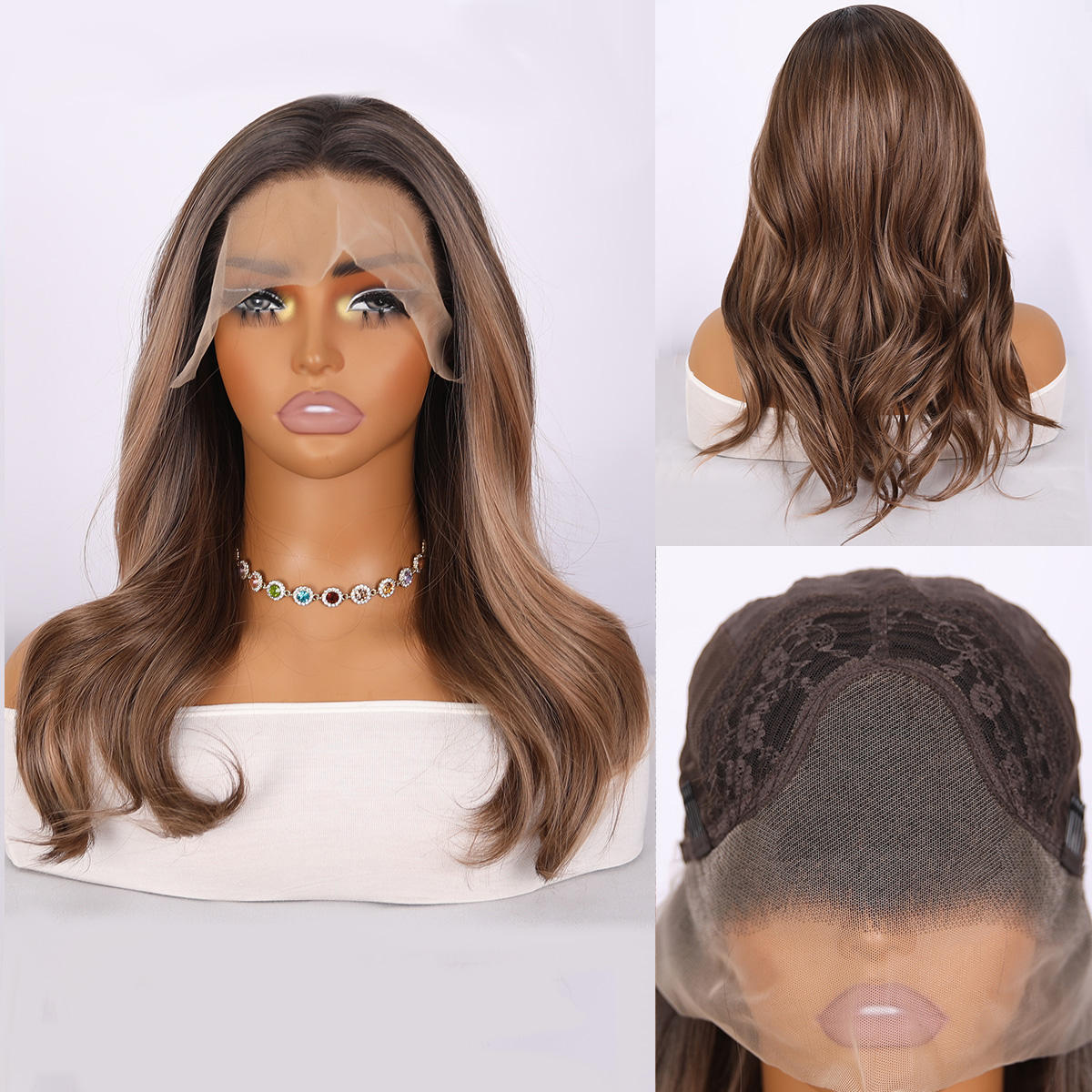 2025 Best-selling Fashion Fake Synthetic Lace Front Brown Gradient Curly Wig Long Braided Wig